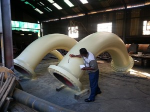 Stacked structural steel after blasting and painting